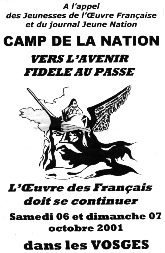 Visuel annonçant un camp nationaliste en 2001 dans les Vosges