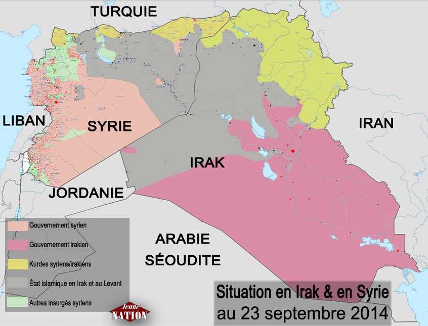 État islamique. Situation en Irak et en Syrie au 23 septembre 2014.