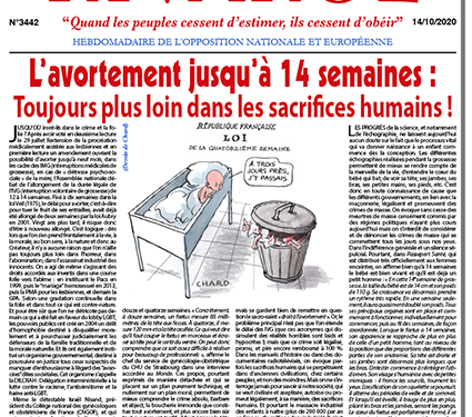 L’avortement jusqu’à 14 semaines :  Toujours plus loin dans les sacrifices humains !