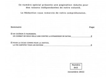 Courrier du Continent – De Cicéron à Faurisson : un combat de 2 000 ans contre la synagogue de Satan