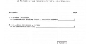 Courrier du Continent – De Cicéron à Faurisson : un combat de 2 000 ans contre la synagogue de Satan