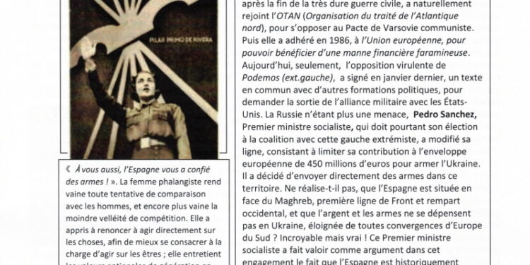 Lettre des Amitiés Franco-Espagnoles : Les sections féminines de la Phalange