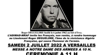 ADIMAD-MRAF : Hommage à Roger DEGUELDRE le 2 juillet 2022 à Versailles