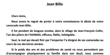 L&rsquo;ADIMAD communique : In memoriam Jean Billo