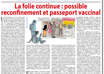 La folie continue : possible reconfinement et passeport vaccinal