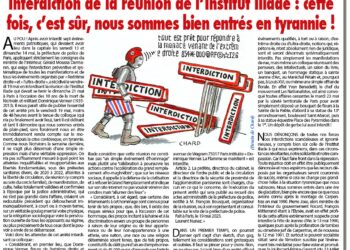 Interdiction de la réunion de l’Institut Iliade : cette fois, c’est sûr, nous sommes bien entrés en tyrannie !