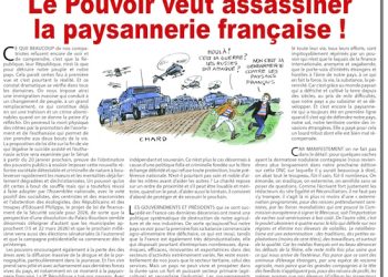 Le Pouvoir veut assassiner la paysannerie française ! – Rivarol