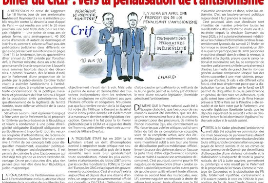 Dîner du CRIF : vers la pénalisation de l’antisionisme – Rivarol