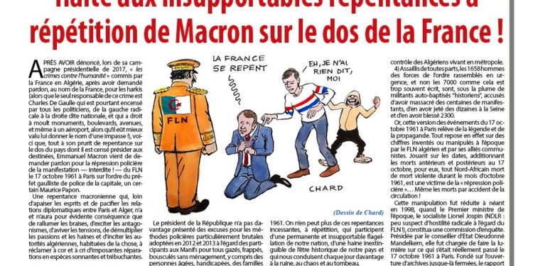 Hebdo – Nouveauté : Halte aux insupportables repentances à répétition de Macron sur le dos de la France !