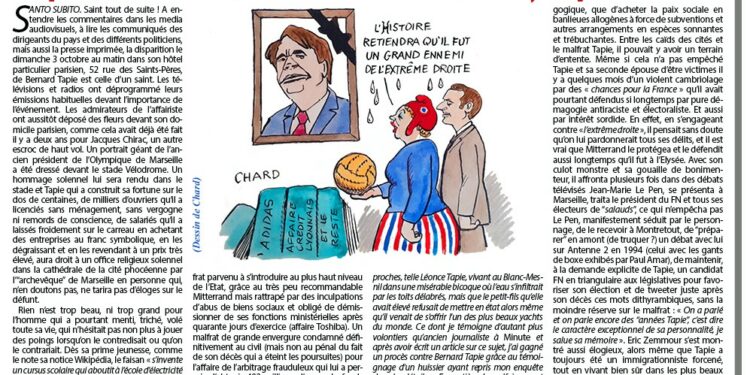 Périodique – Nouveauté : Tapie (1943-2021) : la canonisation d’un cynique malfrat – RIVAROL