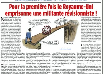 Pour la première fois le Royaume-Uni emprisonne une militante révisionniste !