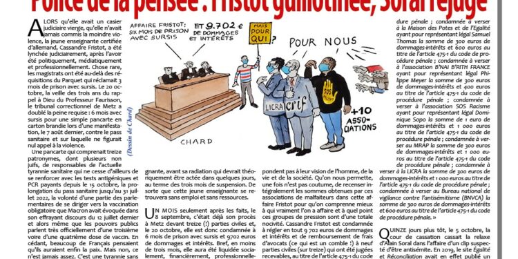 Police de la pensée : Fristot guillotinée, Soral rejugé