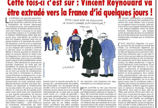 Cette fois-ci c’est sûr : Vincent Reynouard va être extradé vers la France d’ici quelques jours !